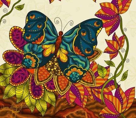 Art - butterfly, flower, Art, CG