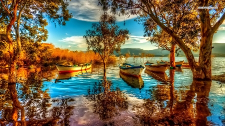 Autumn  Lake - boats, trees, nature, autumn, lake, forest