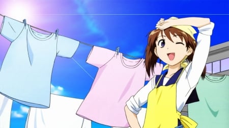 Laundry day - Laundry, Hot, Summer, Brunette, Warm, Anime