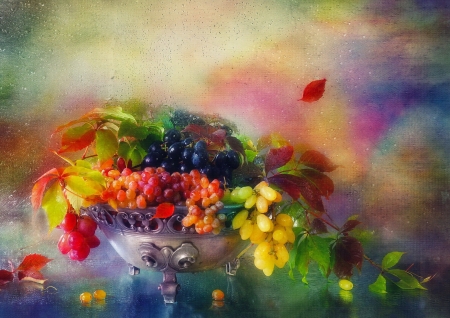 Autumn still life - autumn, planry, colorful, still life, fruit, fall, pretty, beautiful, grape, leaves