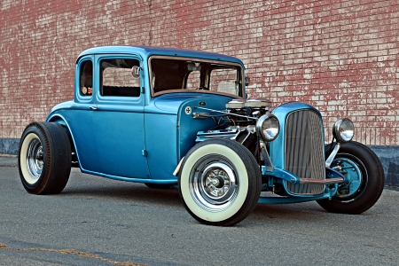 32 Ford Five Window Coupe - 1932, Hotrod, Blue, Classic