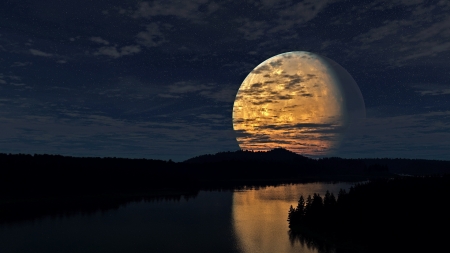 Our Super Moon - moon, river, super, amazing