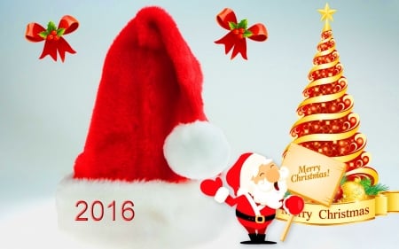 December 2016 - hat, white, red, Santa, tree