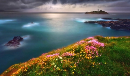 Sunrise over the Ocean - Ocean, Sunrise, Nature, Flowers