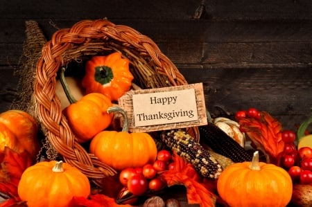 Happy Thanksgiving! - autumn, thanksgiving, basket, pumpkins, fall, pretty, holiday, november, happy