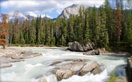 Kicking Horse River - canadian, landscape, water, mountains, waterfall, rockies, nature, river, kicking horse river