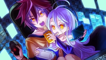 #Nothing - No Game No Life, Long Hair, Anime boy, White Hair, Anime Girl, Kawaii Girl, Brown Hair