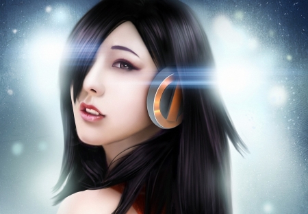 Beauty - headphones, woman, girl, beauty, asian, luminos