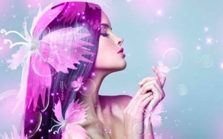 Feeling pink - creative, fantasy, pink, model, tony kokhan, girl, woman