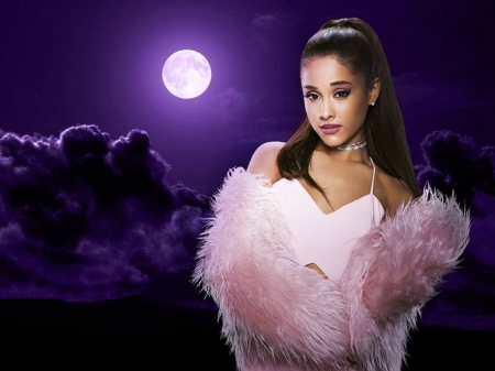 Ariana Grande - moon, actress, fur, 2016, grande, wallpaper, singer, model, beautiful, ariana grande, ariana