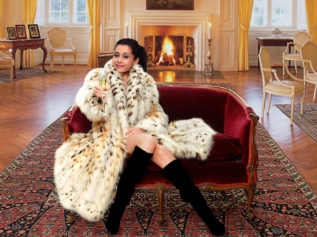 Ariana Grande - Cheers! - fur, drink, actress, 2016, grande, champagne, wallpaper, singer, boots, model, ariana grande, ariana