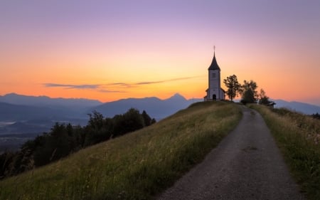 Church - mountains, evening, church, road