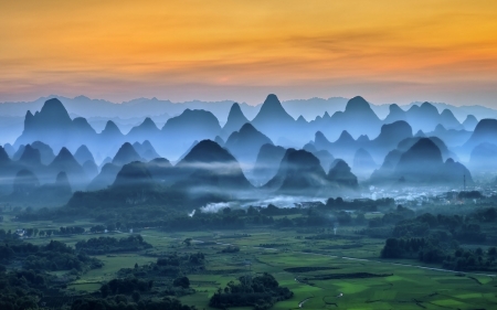 Foggy Morning in China - morning, china, hills, fogg