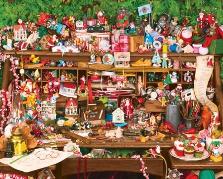 Santa's Office - christmas, shelves, santa, stuff, craciun, art