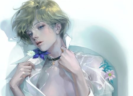 Sailor Uranus - anime, water, blue, girl, blonde, sailor uranus, sailor moon, manga, ha n, white, art, luminos