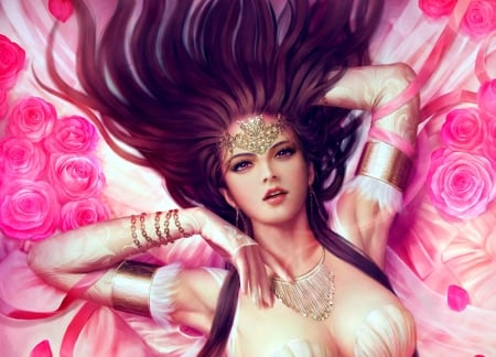 Fantasy girl - pink, legend of the cryptids, girl, frumusete, goddess, fantasy, mariowibisono, luminos, woman