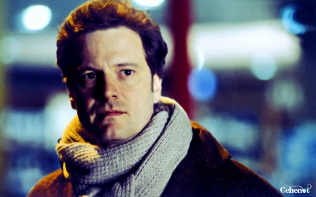 Colin Firth - Colin Firth, actor, winter, by cehenot, blue, man, pictura, scarf, painting, art