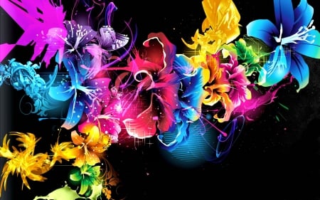 Colorful Flowers F - artwork, beautiful, photography, beauty, romance, photo, love, flower, wide screen, painting, floral, art