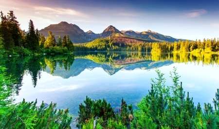 Low Tatras - lake, sky, landscape, mountain, hills, trees, tatras, serenity, tranquility, forest, reflection, beautiful, low