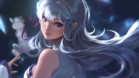 Emilia - emilia, beautiful, hot, anime girl, girl, re zero, crystal, simple, purple, pretty, beauty, sweet, anime, hd, purple hair, long hair, nice, lovely, sexy, female, realistic