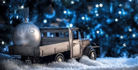 Christmas 2016 - ball, truck, glitter, snow, art