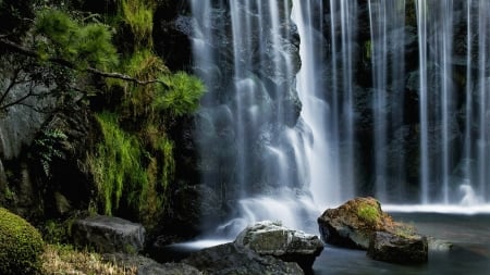 Wonderful Waterfall - waterfall, tree, water, mountain