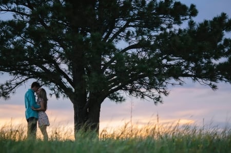 Under the tree - girl, man, love, tree