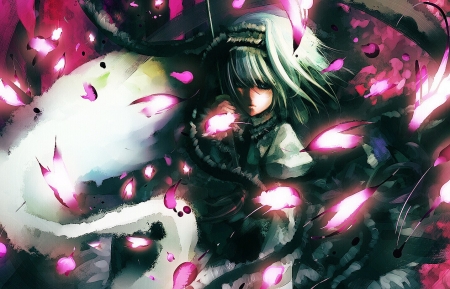 #Nothing - Anime girl, Flowers, White Hair, Pretty, Weapon, cool, Dark, Short Hair, Snake, hd, nice