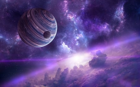 Planets - moon, purple, luminos, pink, luna, planet, space, cosmos