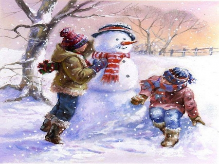 Frosty - snow, children, snowman, winter