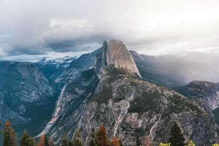 Half Dome F - wide screen, california, national park, yosemite, landscape, beautiful, photo, artwork, art, usa, scenery, photography, painting