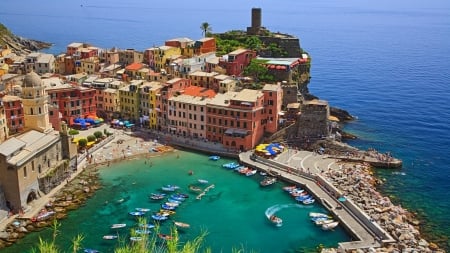 Vernazza - water, sea, ocean, Italian Riviera, marine, architecture, boats, marina, La Spezia, fishing village, Italy, port, Vernazza