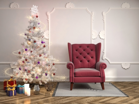 Enjoy Christmas! - white, craciun, chair, pink, room, interior, tree, christmas