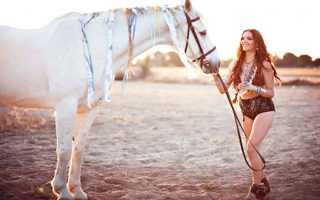 Beach Friends.. - girls, women, style, fun, beach, models, redhead, female, cowgirl, fashion, outdoors, western, horse