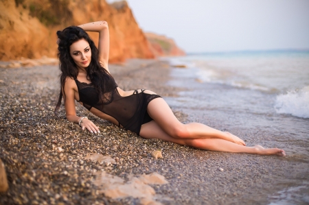 Unknown Model - woman, ocean, beach, lady, water, model, sand, sea, babe