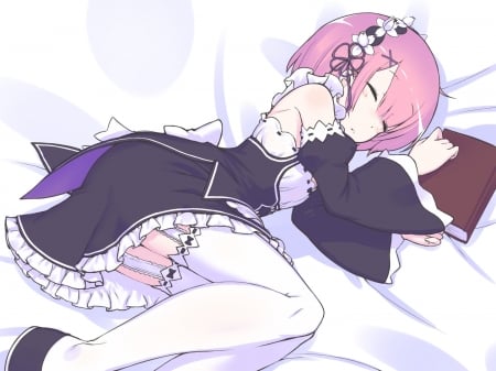 Sleep - ram, anime, sleep, dress, girl, cute, pink