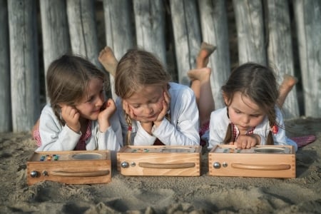 Cute sisters - beach, girl, trio horbert, summer, copil, children, john wilhelm, sand, sister