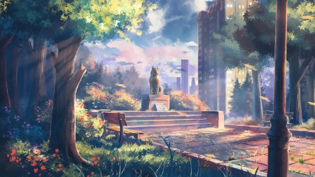 Park - fantasy, statue, sylar113, luminos, park, dog, art