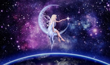 Moon Fairy - Moon, pretty, Art, Fairy