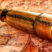 Vintage Telescope and Map