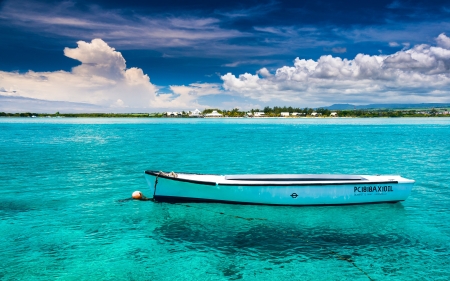 Fishing Boat - crystal clear, ocean, fishing, clouds, water, sea, boat