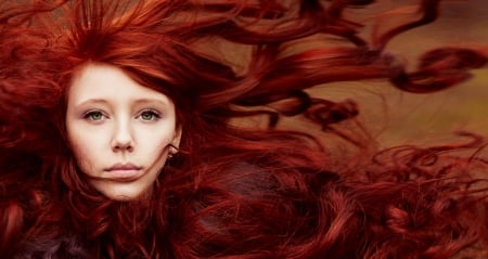 Beauty - wind, redhead, woman, model, girl, face