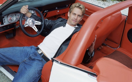 Paul Walker - car, red, blue, man, actor, paul walker