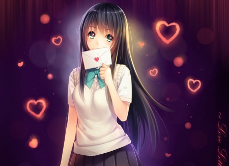 Love Letter  - Cute, Love Letter, Female, Anime girl, Beautiful, Pretty, Kawaii, Hearts, Anime