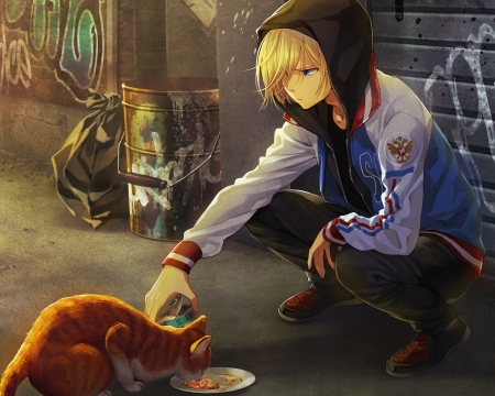 Yuri Plisetsky - Fanart, Anime boy, Cat, Beautiful anime art, Anime, Yuri on ice, Male, Yuri Plisetsky