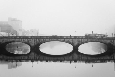 Bridge - black, river, water, Bridge