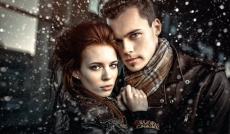 Together - couple, romantic, womna, girl, man, snow, winter