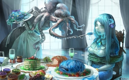 Eat! - manga, anime, blue, food, girl, halloween, cake, bachiheavy