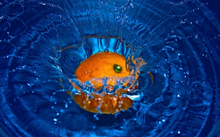 Orange splash - orange, water, splash, fruit