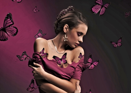 Butterfly Beauty - woman, beauty, butterfly, pretty